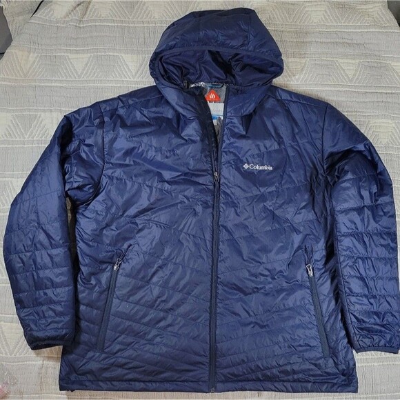 Columbia Men’s Omni-Heat Insulated Hooded Jacket XXL Navy Blue Warm Winter - Picture 1 of 7